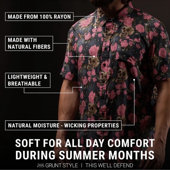 GRUNT STYLE RANGE PARADISE PATRIOTIC MEN’S AT EASE BUTTON DOWN SIZE 3XL - Picture 3 of 16